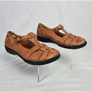 Clarks UnStructured Leather Fisherman Sandals Women's 8 M Brown Buckle Weave